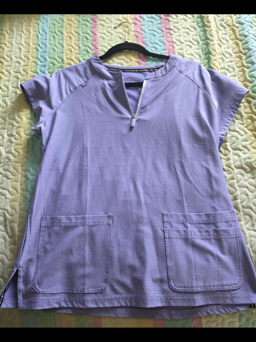 Koi Lite Lavender Zip-Neck Women’s Top with Front Pockets